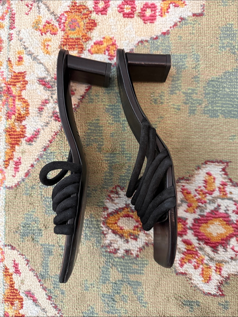 Frame Denim Black Ruched Strap Square-Toe Slide Mules - Picture 3 of 3